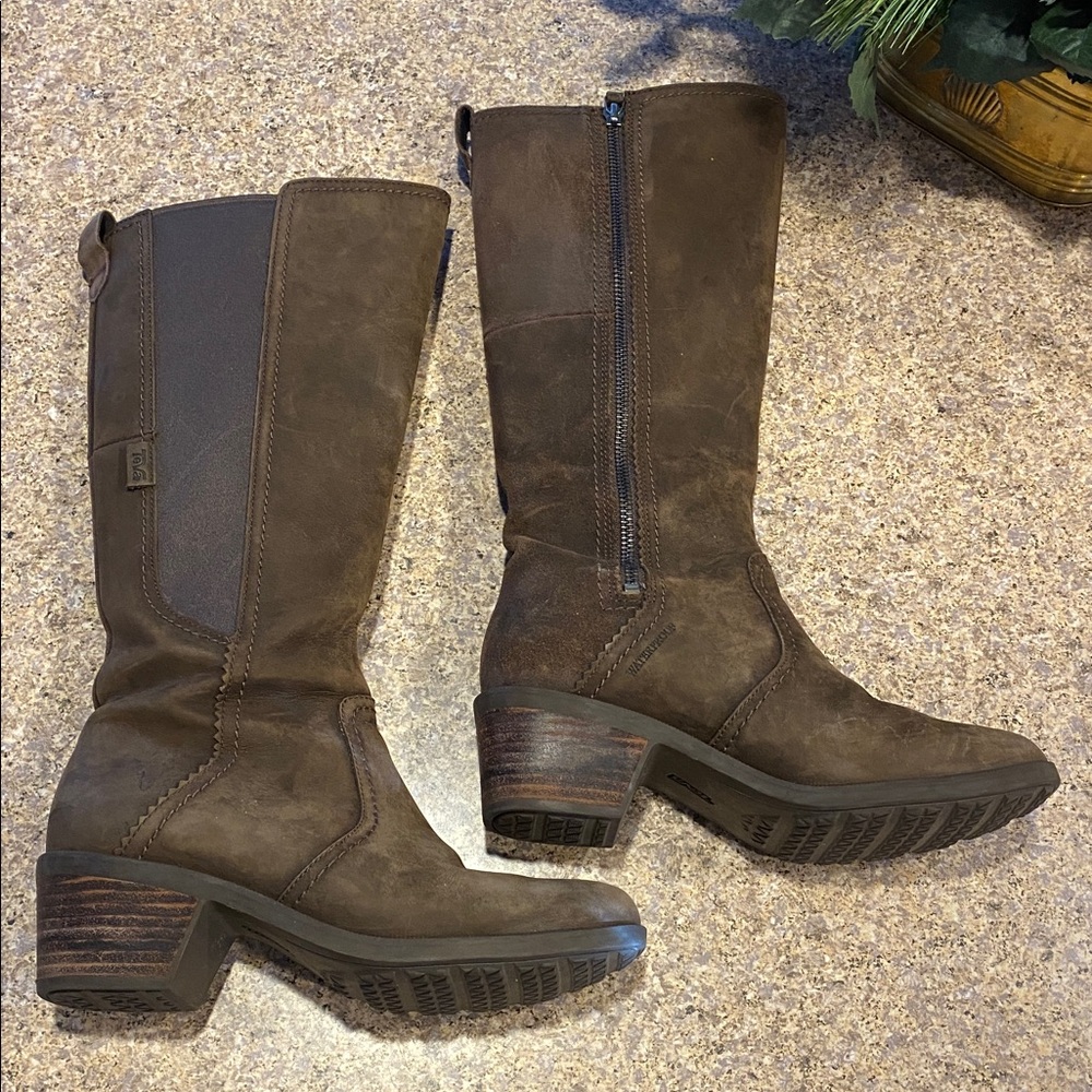Teva Tall Leather Brown Boots Waterproof Casual 7 1103232 Anaya Heeled Heel - Picture 6 of 17